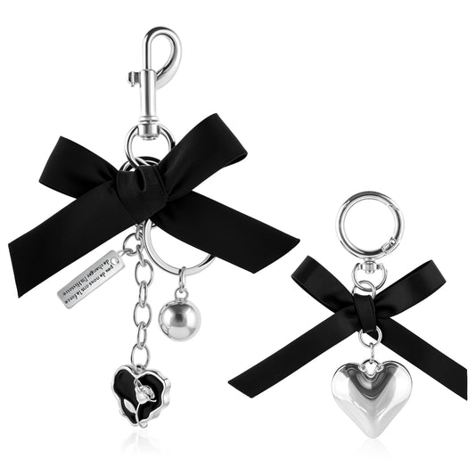 Molain 2 Pcs Bow Keychain for Women, Cute Bow Purse Charms Silk Bow Handbag Charms Heart Keychain for Purse Car KeyChain Christmas Holiday Gifts Accessories