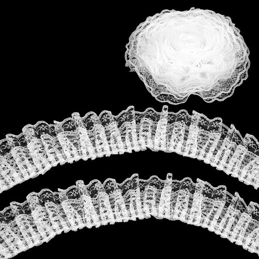 HJZHII 10 Yards White Lace Ruffle Trim, White Lace Ribbon Ruffle Lace Pleated Edge Trim 2.36 in Width Sewing Laces Trims for Sewing Crafts Gift Package Wedding DIY Decoration