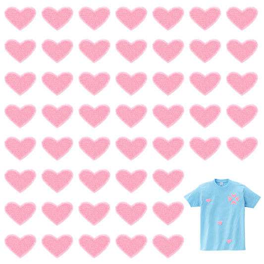 cobee 50 Pcs Iron on Heart Patches Pink Patches, Sew Chrome Heart Patches, Embroidered Care Patch Heart Patches Iron on for Clothing Repair Backpack Shoes DIY Repair Decoration