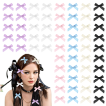 AOZUO Mini Bowknot Hair Clips, 6 Colors Small Hair Bows, Cute Solid Color Ribbons for Women and Girls