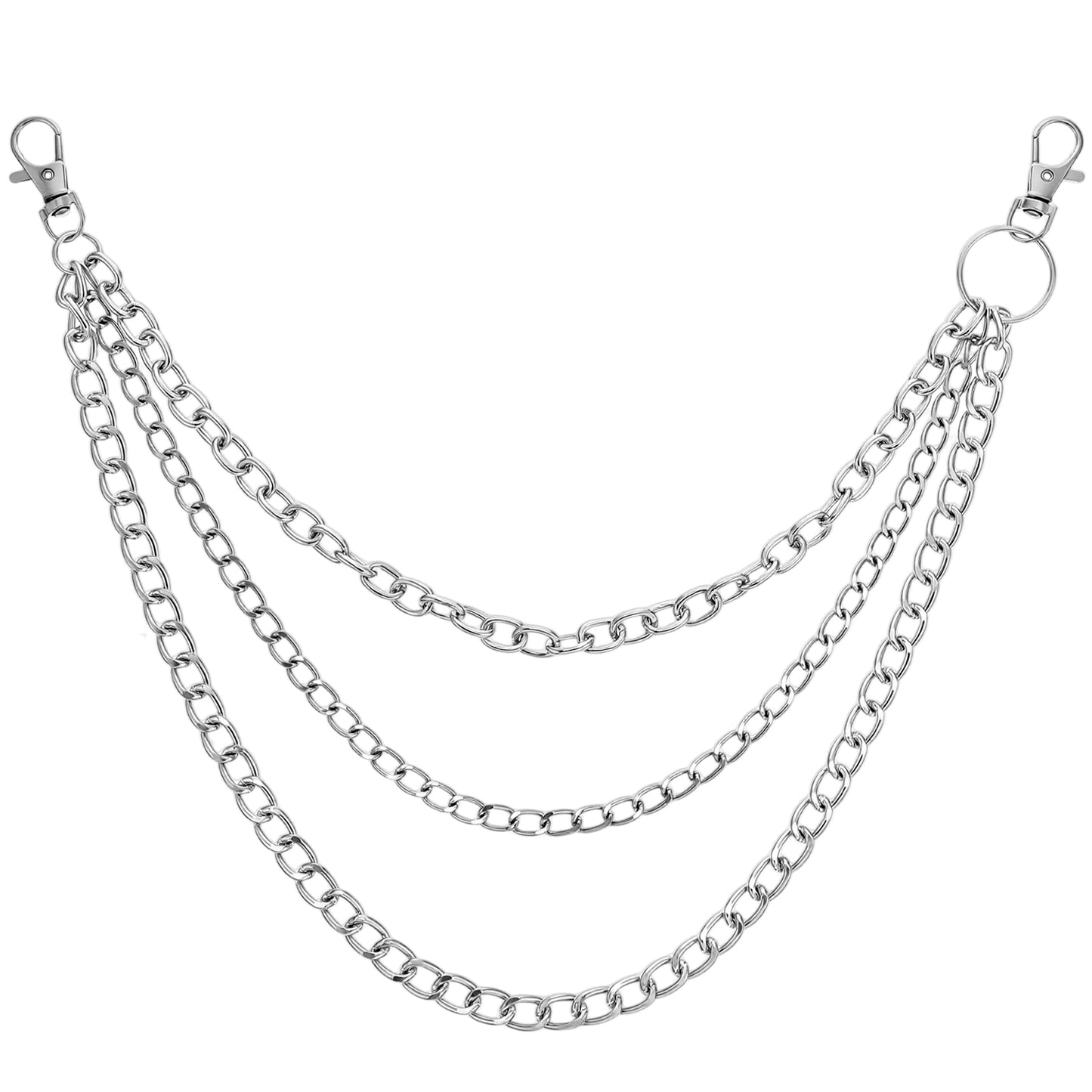 LXUEJIE 1 Pcs Chain Pants, Heavy Duty 3-Layer Silver Wallet Chain for Men Women, Punk Goth Jeans Belt Purse Chains, Hip Hop Metal Pant Chains for Keys Wallet
