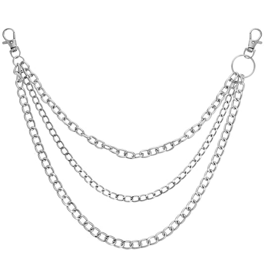 LXUEJIE 1 Pcs Chain Pants, Heavy Duty 3-Layer Silver Wallet Chain for Men Women, Punk Goth Jeans Belt Purse Chains, Hip Hop Metal Pant Chains for Keys Wallet