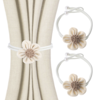 Giantree 2Pcs Cute Curtain Ties Back Flower Tie Backs, Sunflower Curtain Tieback, Accessories Wall Decoration for Home Office, Farmhouse Style Rope Decor for Drapes Decor(Off-white)