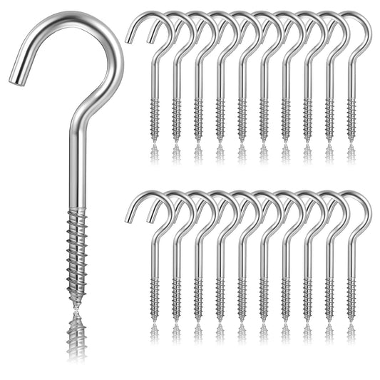 MBAIYO 20 Pcs Screw-in Hooks, 5.04cm/1.98in M4 Threaded Hooks Manganese Steel Rustproof Heavy Duty Cup Hangers Metal Screw Hook for Wood for Ceiling Outdoor Indoor