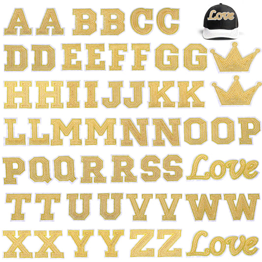 Molain 56Pcs Gold Sequin Alphabet A to Z Patches, Shiny Gold Letter Patches Iron on Sew on Letters for Clothing, Hats, Shoes, Backpacks, Handbags, Jeans, Jackets DIY Craft Supplies(Gold)