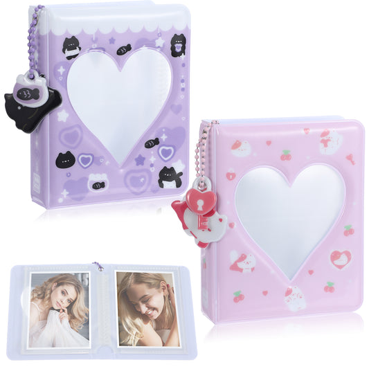 HJZHII 2PCS Kpop Photocard Binder with 5 Cute Decoration, 3.4in Mini Photo Album Love Heart Hollow Photo Card Holder With Pendant 40 Pockets for Standard Idol Photocards, Polaroids, Photos