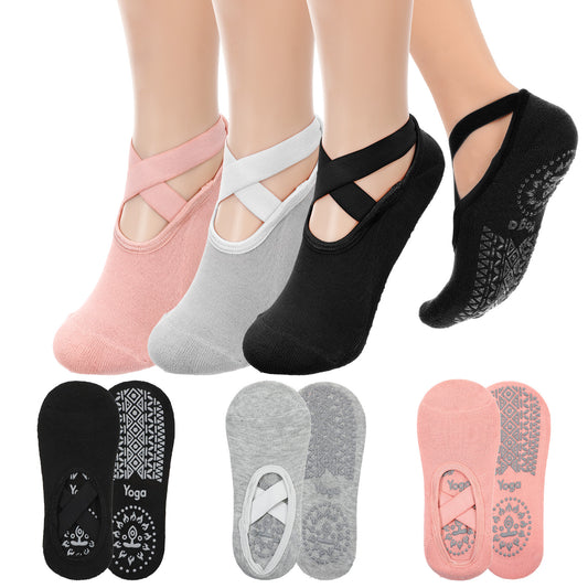 LIQWEI 3 Pairs Yoga Socks For Women, Non Slip Yoga Sock With Grips Pink Pilates Socks, Grounding Sock for Workout, Ballet, Dance, Hospital