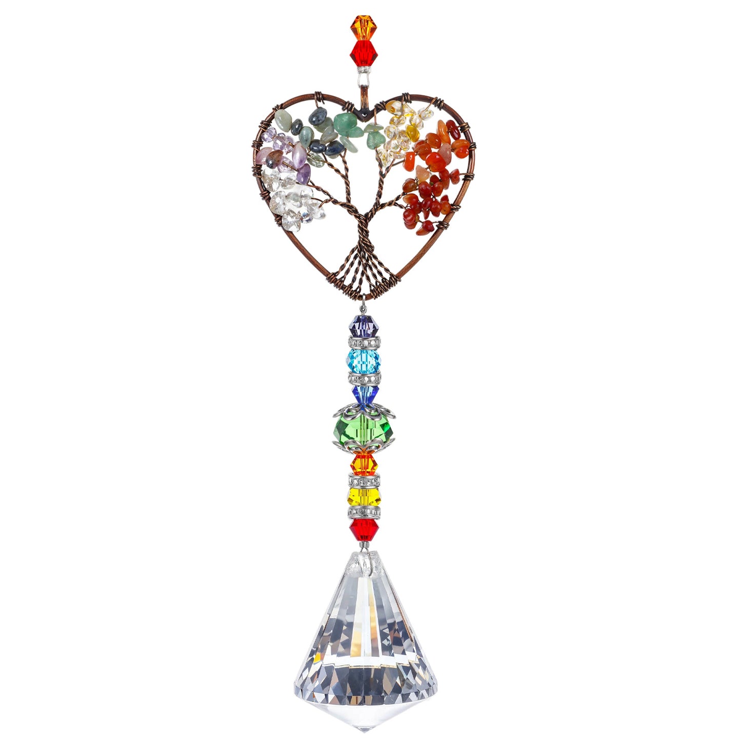 HJZHII Sun Catcher for Windows, Crystal Tree of Life Suncatchers Hanging Ornament Natural Chakra Healing Stone Rainbow Maker Suncatcher Quartz Ball Prism Pendant Garden Home Car Decor(Rainbow)