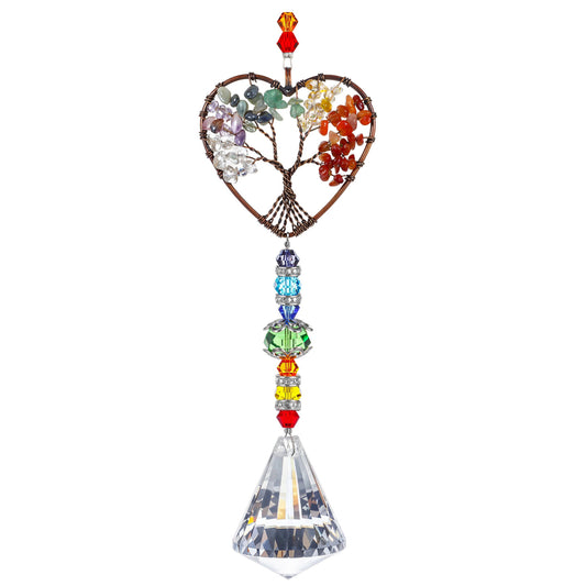 HJZHII Sun Catcher for Windows, Crystal Tree of Life Suncatchers Hanging Ornament Natural Chakra Healing Stone Rainbow Maker Suncatcher Quartz Ball Prism Pendant Garden Home Car Decor(Rainbow)