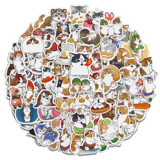Amaxiu 100 Pcs Funny Cat Stickers, Vinyl Waterproof Cute Decals Kawaii Stickers DIY Decorative Stickers for Water Bottle Laptop Phone Luggage Skateboard(B)