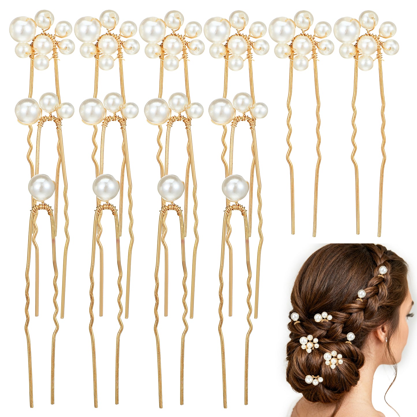 DOPENSPI 14PCS Bridal Hair Accessories, Pearl Hair Pins Handmade Bridal Hairs Pins Wedding Hairpins Pearl Hairs Accessories Elegent Hairclip for Women Girls