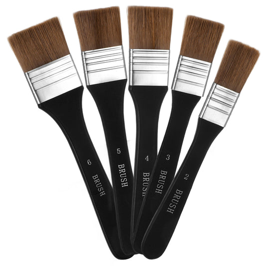 MBAIYO 5Pcs Wide Flat Paint Brushes, Oil Art Brushes Set for Acrylic Painting Assorted Sizes Nylon Bristles Artist Paintbrush for Applying Gesso Acrylic Paint Oil Painting Watercolor