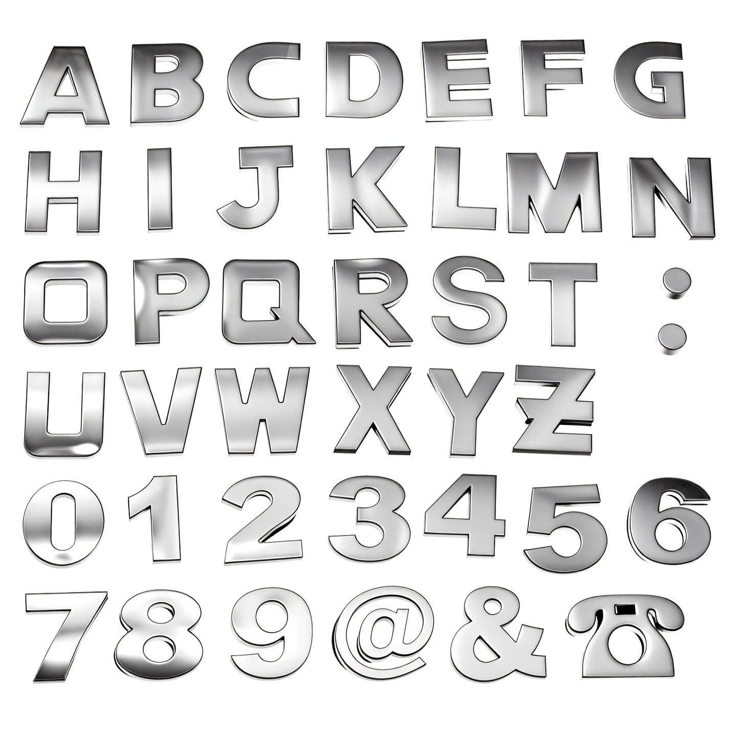 Yuanchu 43 Pcs Car Emblem Letters Sticker, 3D Metal Letter Chrome Number Symbol Badge 3D Car Letter Stickers Tailgate Letters Self Adhesive Emblems for Cars Trucks Motorcycles