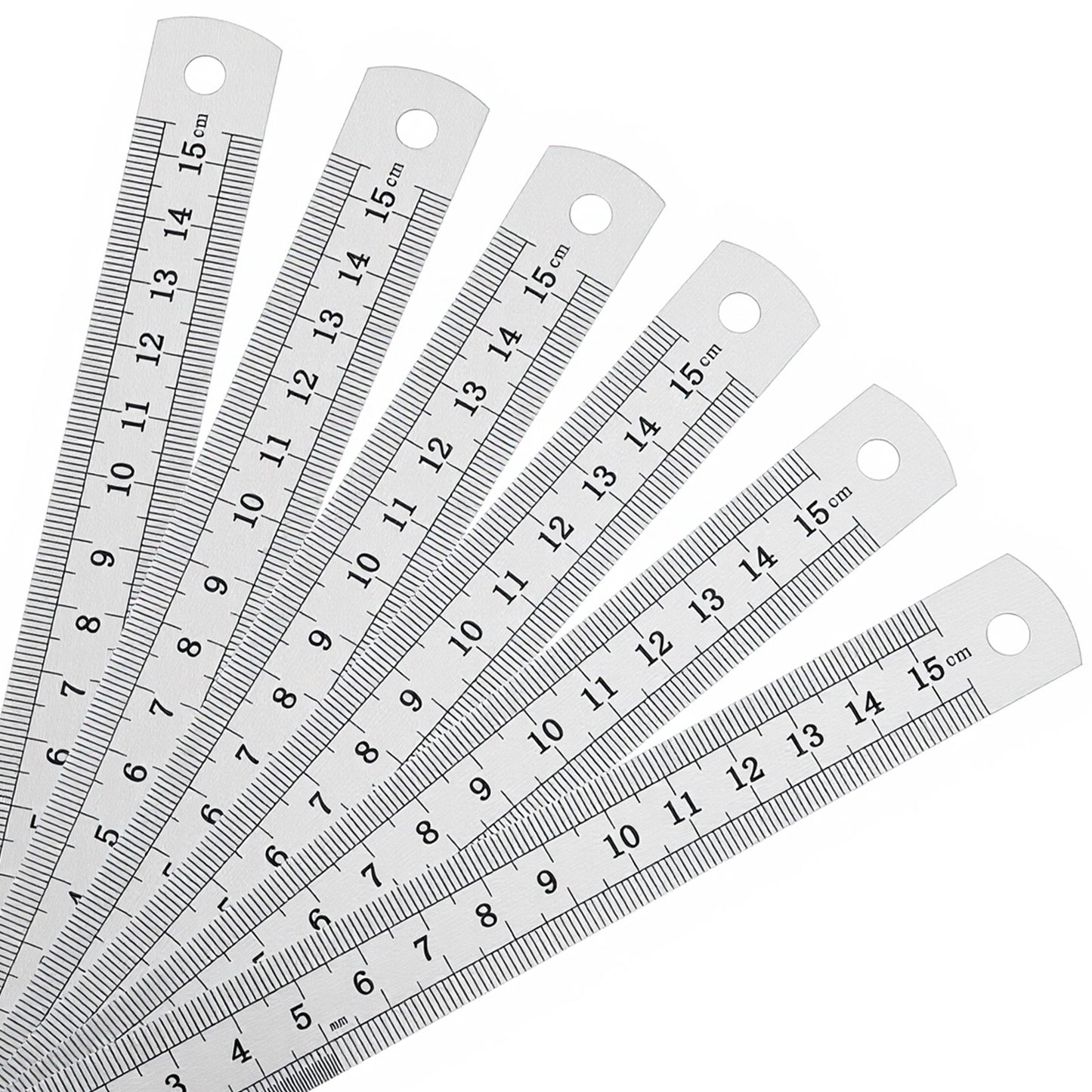 Jeffdad 6PCS Stainless Steel Ruler, 6 Inch Metal Straight Edge Ruler Heavy Duty Precision Rule with Hanging Hole for Office, School, Engineers, Architects Easy Measurements