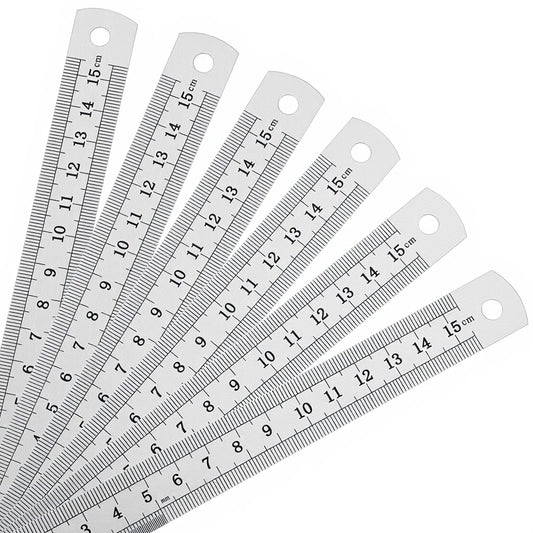 Jeffdad 6PCS Stainless Steel Ruler, 6 Inch Metal Straight Edge Ruler Heavy Duty Precision Rule with Hanging Hole for Office, School, Engineers, Architects Easy Measurements