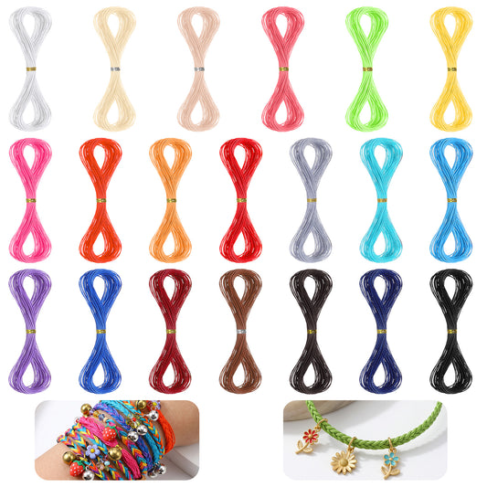 HJZHII 20Pcs 1mm Waxed Cord, Colourful Waxed Thread Polyester Cord Wax Cord Silk Nylon Cord for Jewellery Making, Bracelet Cords for Handmade Craft Macrame Leather Sewing 20 Colors
