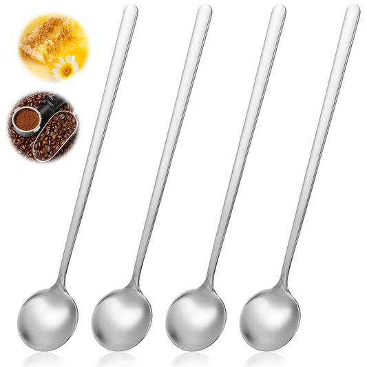 JJUNW 4 Pcs Stainless Steel Coffee Stir Spoons, Long Handle Bar Soup Spoons, Ice Tea Espresso Demitasse Stirring Spoons for Cocktail, Coffee, Tea, Milkshake