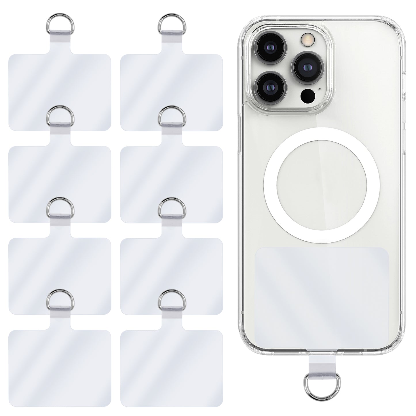 Cobee 8 Pcs Universal Phone Tether Tabs, 2.28" x 1.5" D-Buckle Phone Lanyard Replacement Part PVC Transparent Cellphone Lanyard Patches for Safety Drop Protection Compatible with Most Smartphones