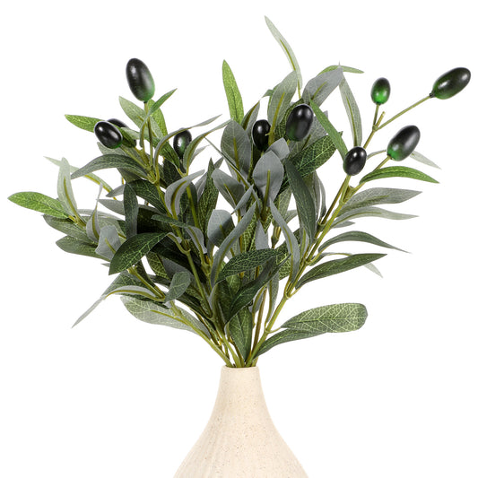HJZHII 5pcs Artificial Plants Olive Tree Branches,11 Inch Faux Olives Leaves stems Olive Branches Green Leaves Picks Spring Branch Decor for Centerpieces Vase Wedding Home Decoration Indoor