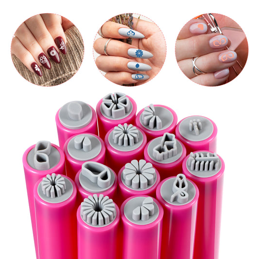 MBAIYO 15PCS Nail Art Stamp Pens, Floral Butterfly Stamper Tools Flower Design Stamping Pen Set Silicone Nail Dotting Tool for DIY Doodles Home Manicures Salon Quality Women Girls