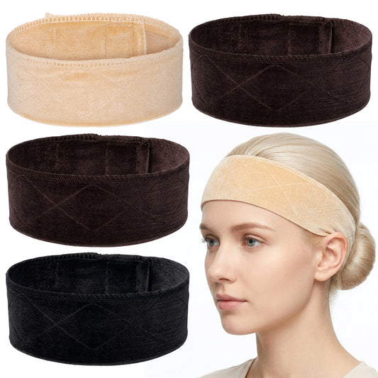 Amaxiu 4 Pack Velvet Wig Grip Band, Adjustable Non Slip Wig Band for Women Adjustable Fastern Soft Velvet Headband for Wigs (Black, Brown, Skin)