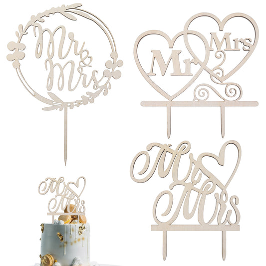 LIQWEI 3 PCS Rustic Wooden Wedding Cake Topper Mr and Mrs, Bride and Groom Cake Topper Wedding Anniversary Bridal Shower, Engagement Party Decorations, Weddings Decoration, Perfect Keepsake