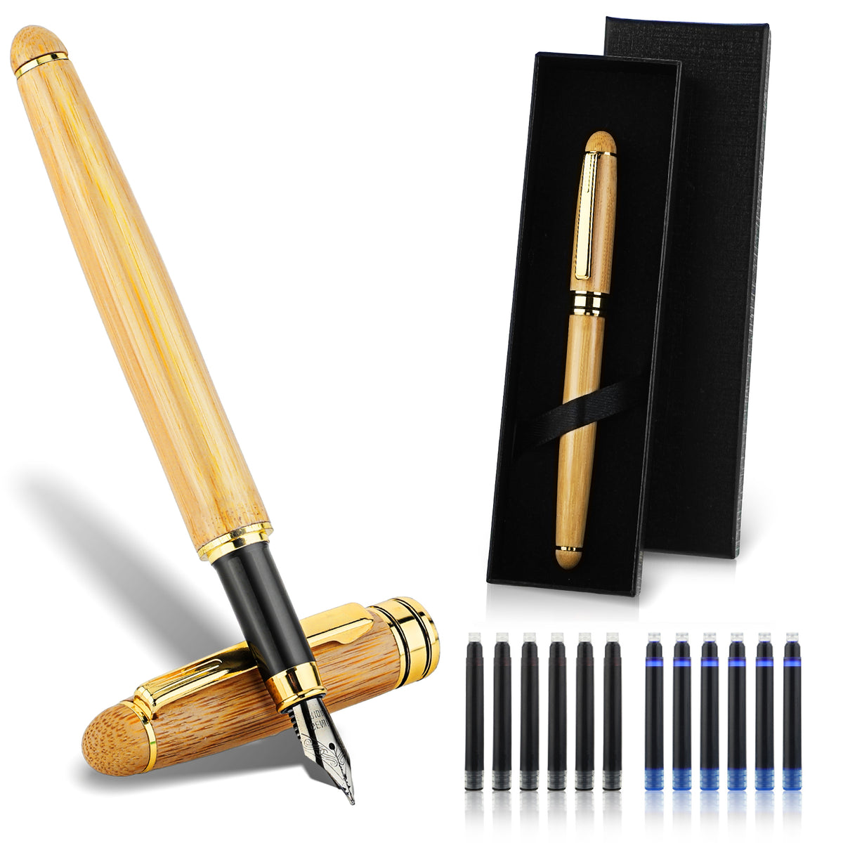 Molain Bamboo Fountain Pen, Handcrafted Fountain Pens with Ink Converter