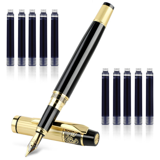 Andibro Metal Fountain Pens, With 10 Black Ink 2.6mm Cartridges, 0.5mm Luxury Fine Point Fountain Pen Business Pen Smooth Writing Stainless Steel Pen Calligraphy Pen for Office School Supplies(Blue)