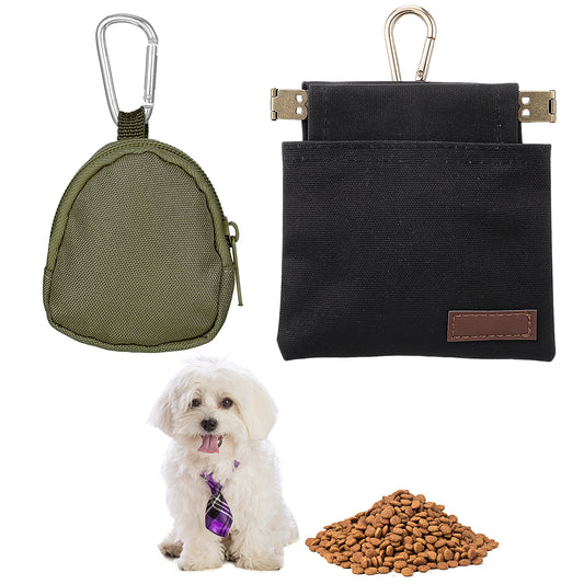 HJZHII 2 Pcs Dog Treat Pouch, Portable Pet Walking Treat Bag with Carabiner