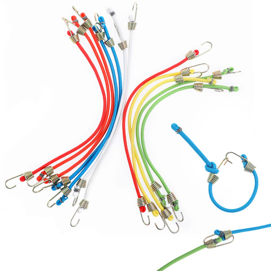 12 Pcs Adjustable Bungee Cords with Hooks, 10 Inch Mini Bungee Cords with Carabiner, Heavy Duty Outdoor Rubber Bungee Cords for Luggage Tie Down Ropes, Outdoor Tent, RV Camping Tools (Chroma)