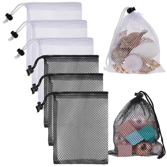 LXUEJIE 6 Pcs Mesh Bags with Drawstring, 7.87 x 5.9 Inch Small Mesh Bags Storage Bag with Cord Lock Black Mini Meshes Bag for Fruits, Candy, Cosmetics, Golf Stuff Balls