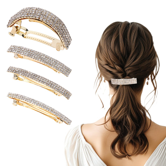 JJUNW 4 Pieces of Rhinestone Hair Clips, Small Sparkly Rhinestone Bling Hair Clips, Glitter Sparkly Metal Spring Hair Accessories Crystal Ponytail Holders Side Clips for Women (Metal)