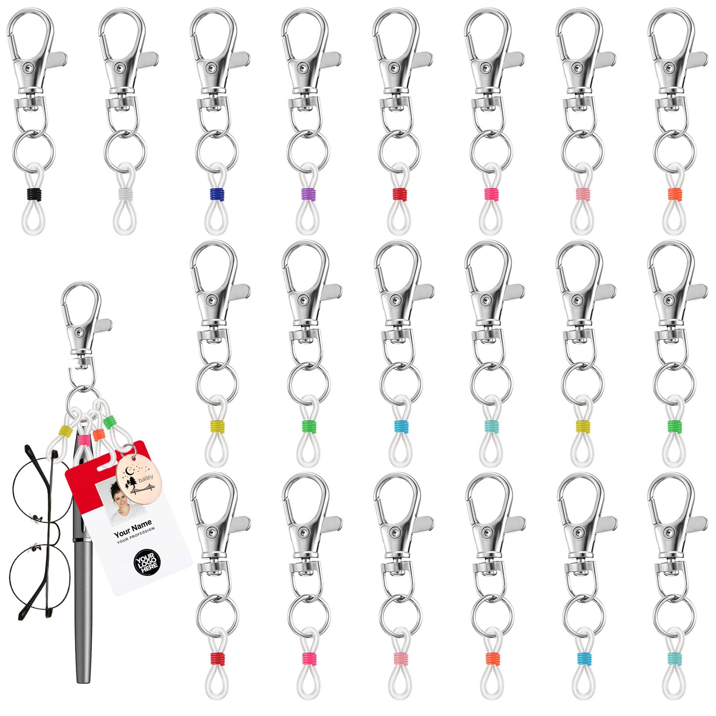 HJZHII 20PCS Pen Holder for Lanyard, Retractable Silicone Pen Holder Clips with Lobster Clasp Multicolor Badge Reel Accessories for Nurses Teacher Lanyard Daily Use