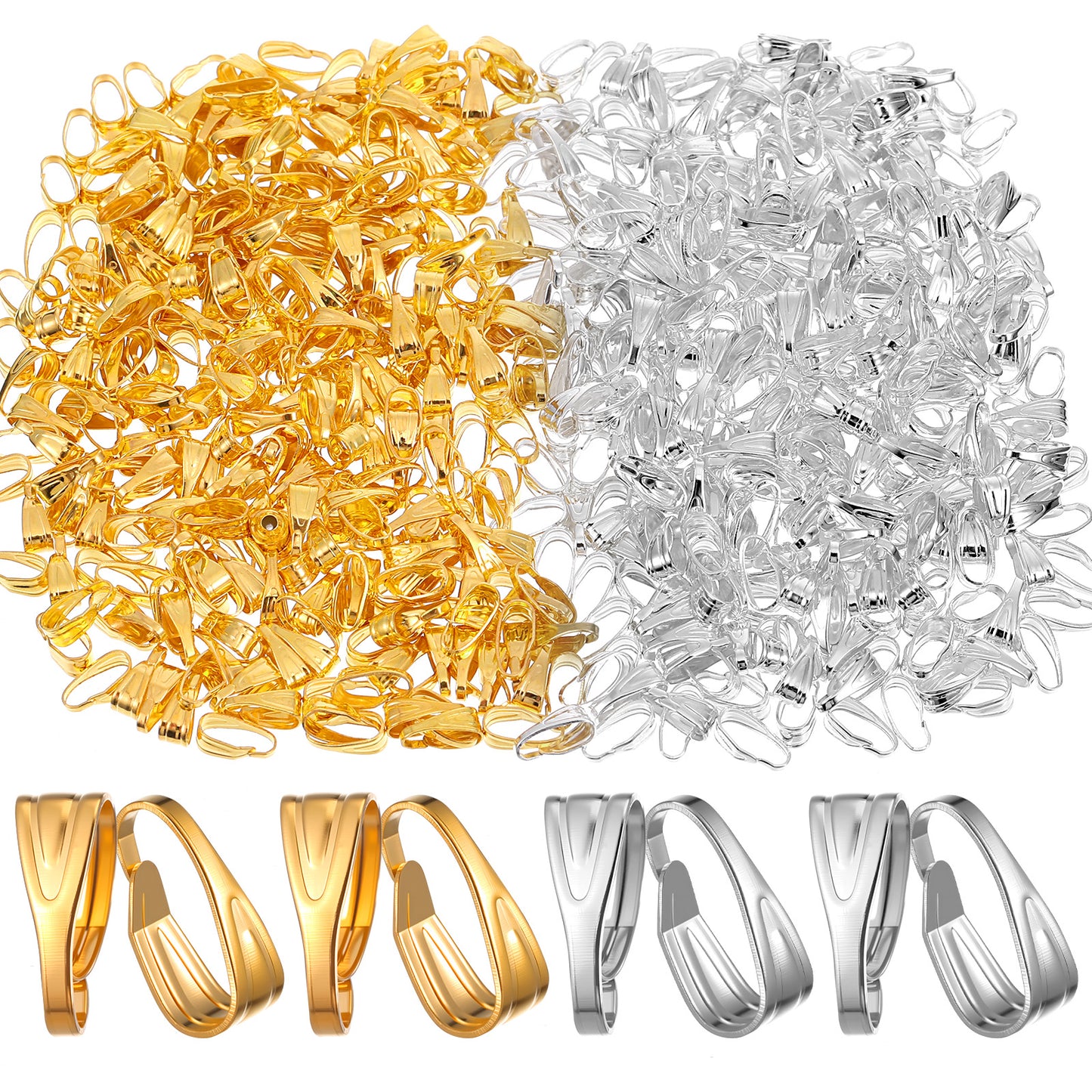 DOPENSPI 600 Pcs Pinch Bails for Jewelry Making, 7x3 mm Metal Pendant Clasps Jewelry Clasps for Necklace Bail Connector with Loop Charm Clasp Necklace Bracelet Pendant for DIY Craft