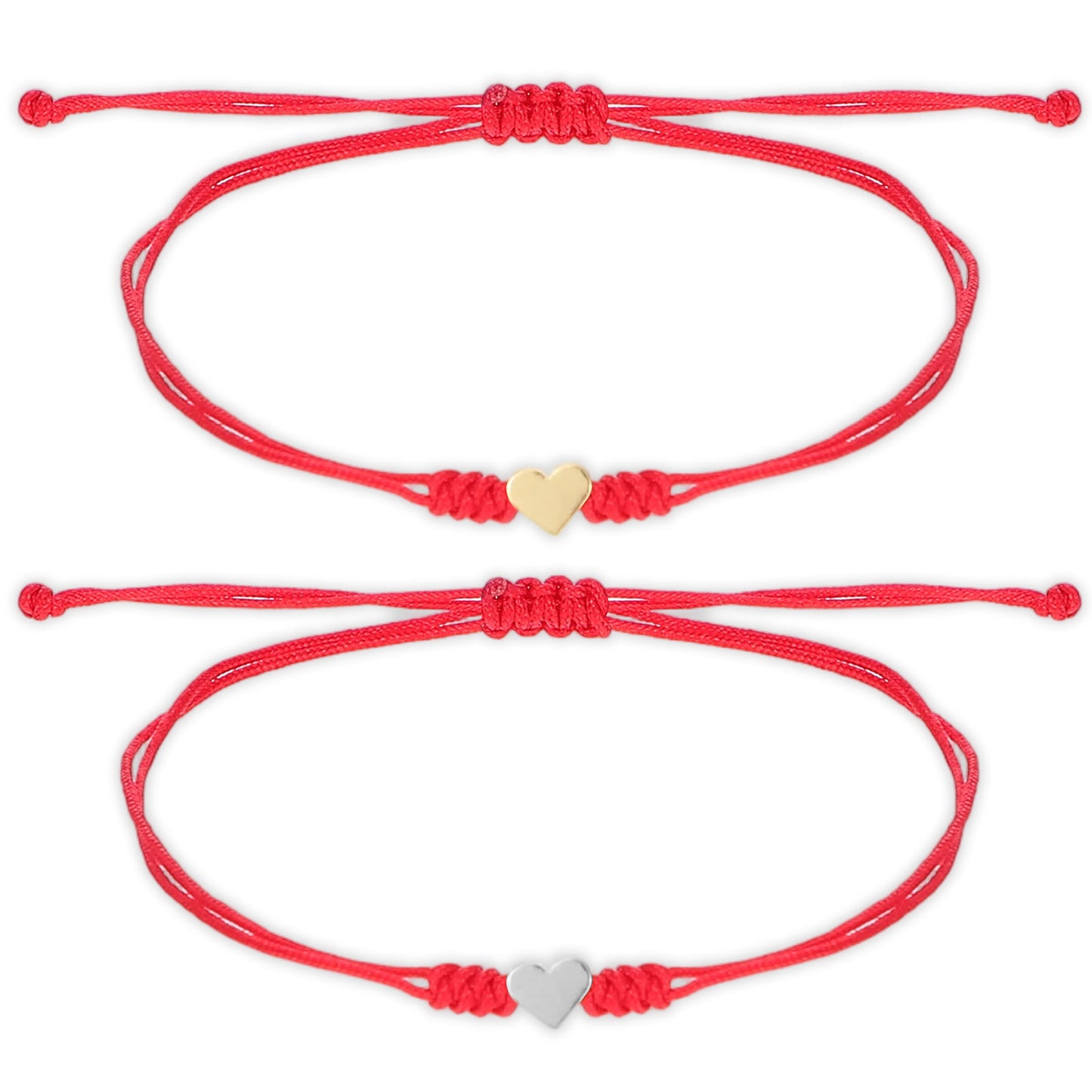 WJIAAA Red Thread Bracelet, 2Pcs Gold Silver Heart Red String Bracelet for protection with Black Pouch Card for Teens Couples Sisters and Friends Valentine's Day Gift