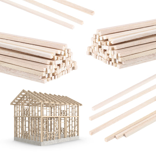 LIQWEI 50 Pieces Balsa Wood Sticks, 1/4 X 12 Inch Wooden Dowels Balsa Wood Sheet, Craft Sticks Wooden Squares for Crafts DIY Projects Models Making Supplies