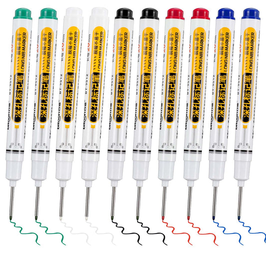 AOZUO 10PCS Long Head Deep Hole Marker, Permanent Markers Carpenter Ink Marker Pens 20mm Long Deep Nib Markers Waterproof Quick Dry Colorful Construction Markers for Bathroom Woodworking