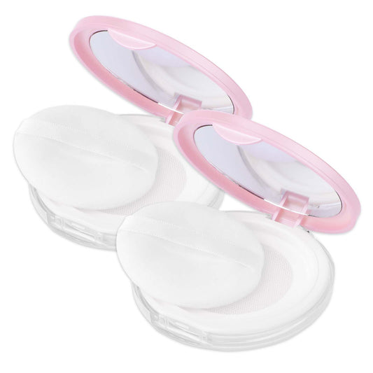 Giantree Loose Powder Container with Puff, 0.17 oz Refillable Empty Powder Compact with Mirror for Women, Reusable Empty Compact Powder Makeup Case Portable with Elasticated Net Sifter(Pink)