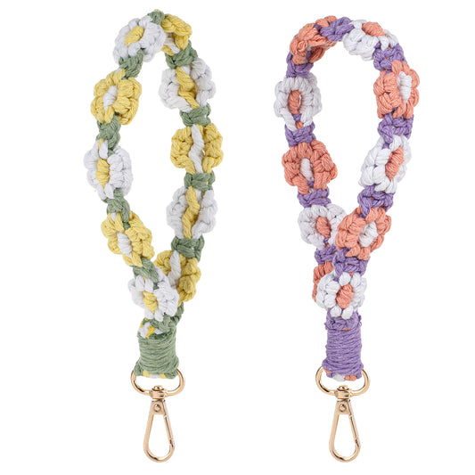 Bewudy 2 PCS Keychain, Handmade Wristlet Keychain for Women, Weave Exquisite Keyring Holder, Wrist Lanyard for Keys Cute flower keychain Key Chain for Women Sturdy Keychain for Car Keys (Color C)