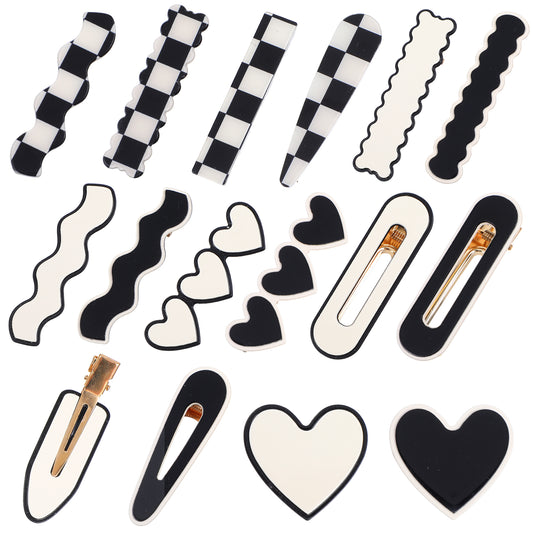 AOZUO 16 PCS Cute Checker Hair Clips, Black White No Bend Duckbill Hairpins Simple Geometric Hair Barrettes Korean Styling Minimalist Hair Accessories Gift for Women Girls