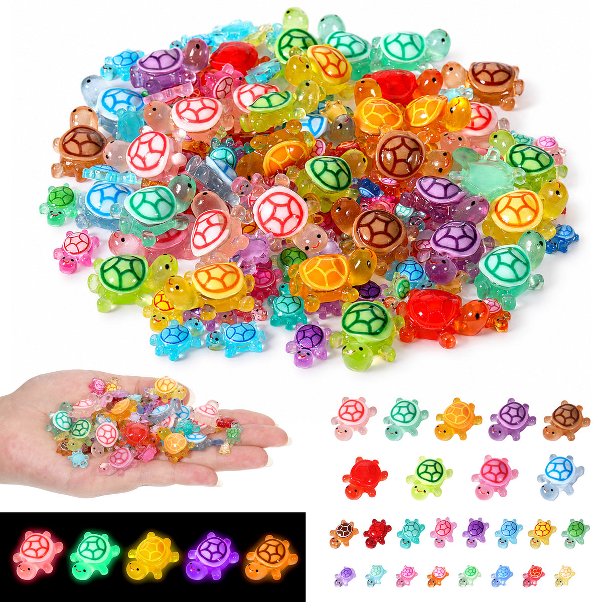 SULIKJHUI 150Pcs Mini Turtle Figurines, Resin Mini Turtles Glow in The Dark