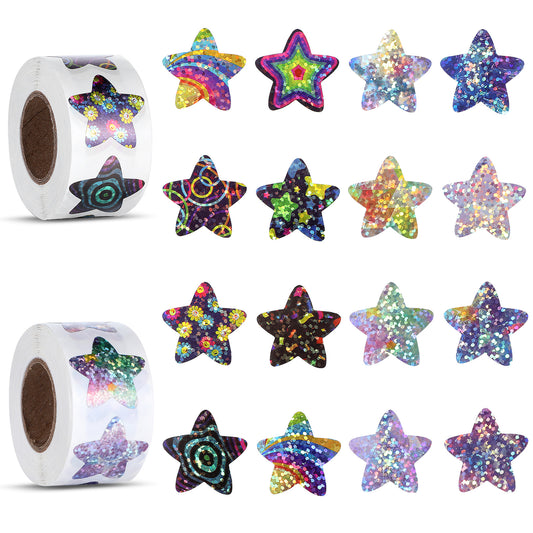JIYIN 1000pcs Star Stickers, Multicolor Glitter Stickers Star Stickers for Reward Chart Sparkly Incentive Stickers Self Adhesive Holographic Shiny Star Stickers Roll For Teachers Star Stickers Labels