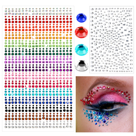 HJZHII 1250PCS 14 Colors Face Gems, Flat Rhinestone Stickers Face Jewels Deco Crystals Diamonds Stick On for Women Girls Body Makeup Crafting Festival Party