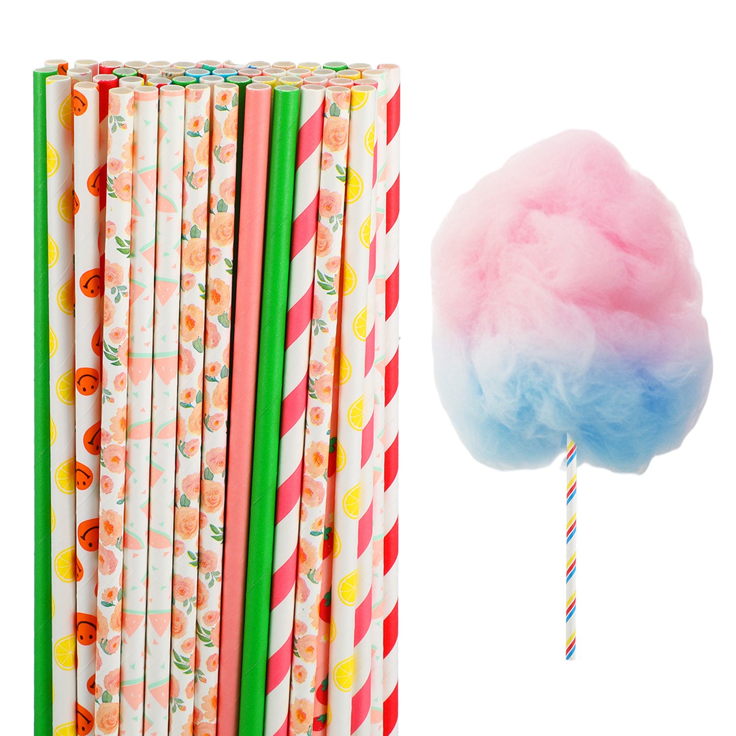 TIESOME 50 Pcs Cotton Candy Sticks, 11.81'' Cotton Candy Cones Colorful Cotton Candy Supplies Paper Straws Cones for Birthdays Weddings Holiday Parties (30cm)
