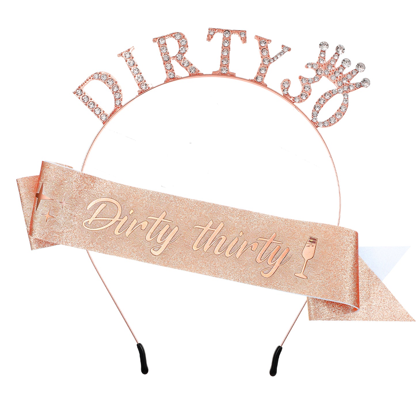 DOPENSPI 30th Birthday Sash and Headband Set, Dirty Thirty Sash 30th Birthday Decorations Gold Birthdays Crown Gifts for Women Party Supplies Happy Birthday30