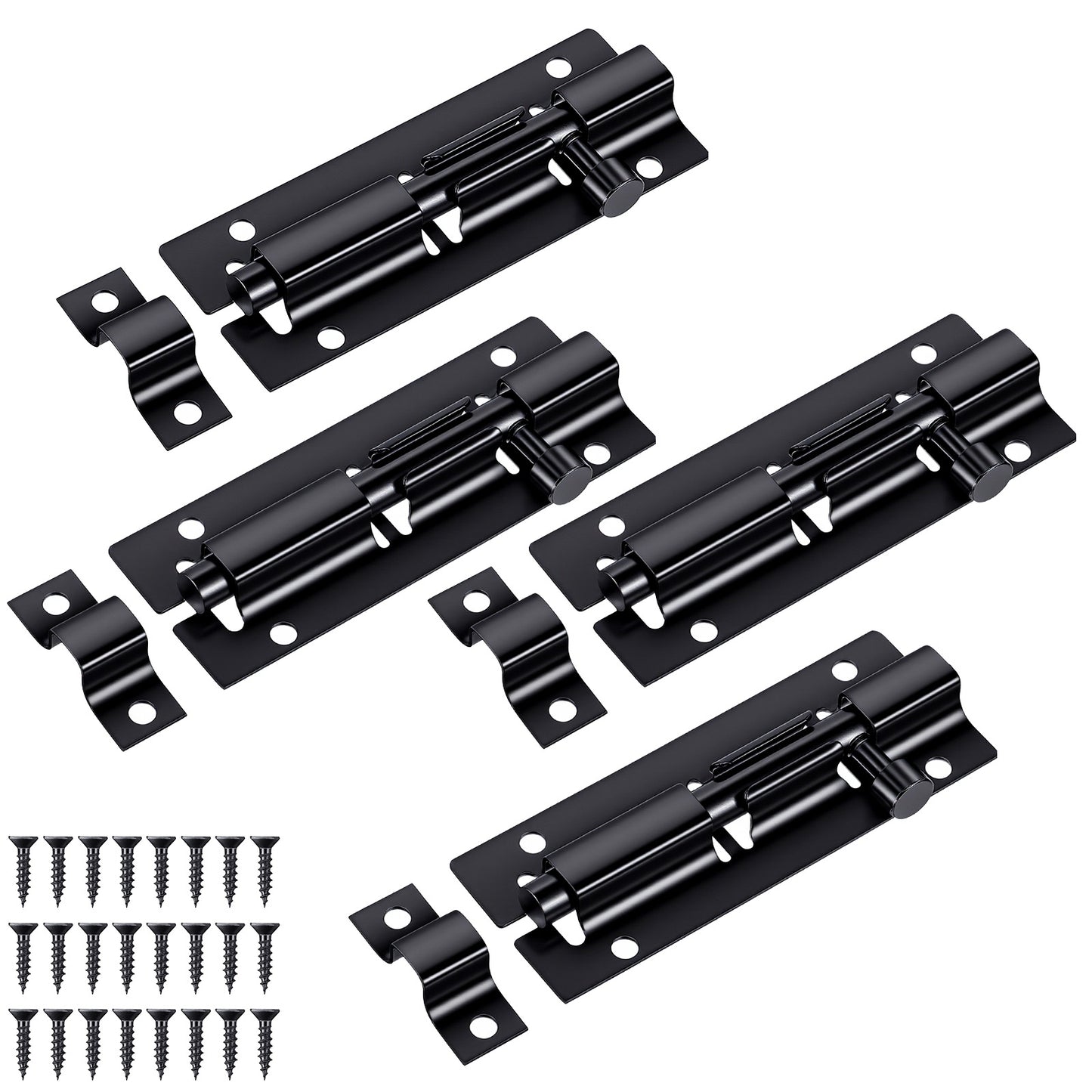 DOPENSPI 4 Set Door Lock Bolts, 60mm Heavy Duty Gate Bolts Black Door Latch Slide Bolt with Screws Doors Lock for Bathroom Bedroom Shed Garden Toilet 2.3 Inch