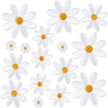 LXUEJIE 16 Pcs Flower Iron on Patches, 4Size Daisy Flower Embroidered Patches, Cute Embroidery Applique Patch Sewing Patch for Girls Women
