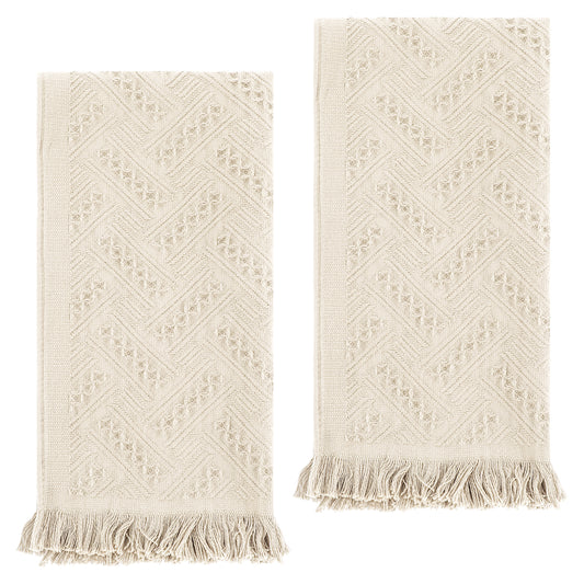 AOZUO 2 Pcs Hand Towels Bathroom, 30×13 Inch Boho Decorative Hand Towels Turkish Absorbent Soft Face Towel for Boho Bathroom Decor Farmhouse Kitchen Hotel Spa Guest(White)
