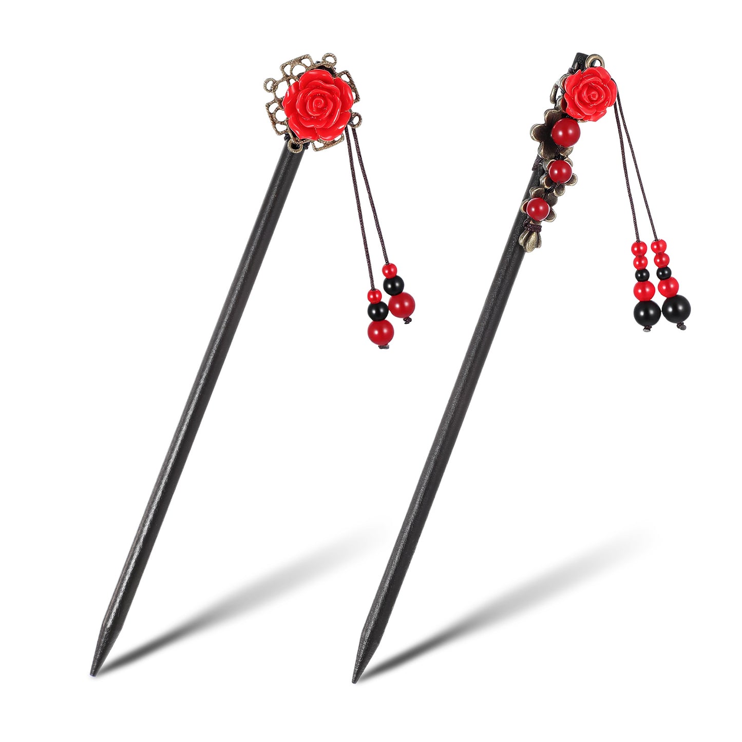 Molain 4 Pcs Chinese Hair Sticks, Retro Wooden Chinese Hairpins Handmade Flower Hair Chopsticks, Japanese Hair Accessories Vintage Hair Pins for Women Long Hair