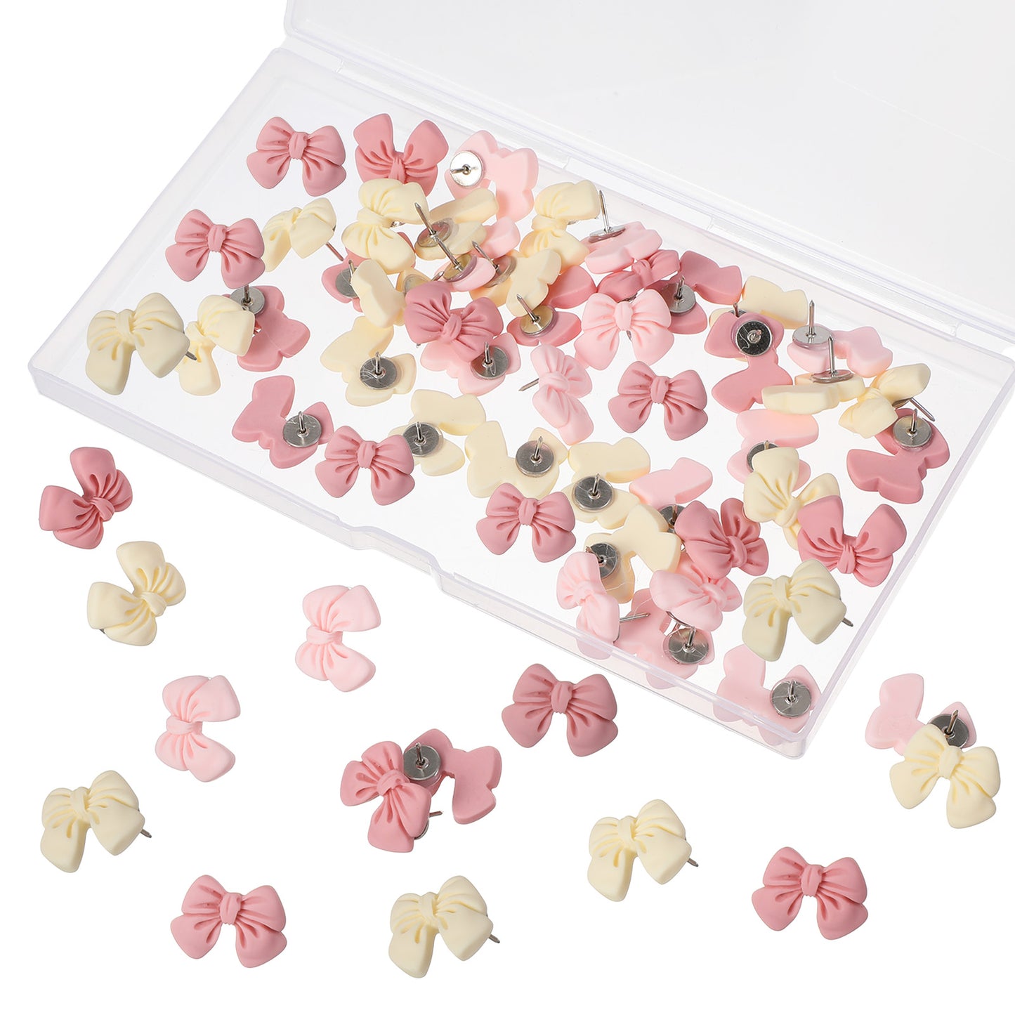 TIESOME 50 Pcs Pink Bow Push Pins, Cute Push Pins for Cork Board, Decorative Thumb Tacks for Bulletin Board, Wall Photos, Maps, Office Decor (Yellow + Light Pink + Dark Pink)